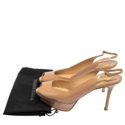 Nicholas Kirkwood Beige Patent Leather Peep Toe Slingback Sandals Size 39