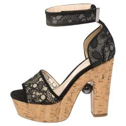 Nicholas Kirkwood Black Lace Maya Pearl Platform Ankle Strap Sandals Size 40