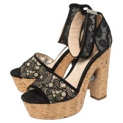Nicholas Kirkwood Black Lace Maya Pearl Platform Ankle Strap Sandals Size 39.5