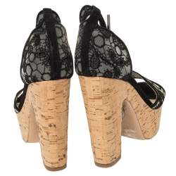 Nicholas Kirkwood Black Lace Maya Pearl Platform Ankle Strap Sandals Size 39.5
