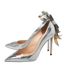 Pre Owned Nicholas Kirkwood Silver Leather And PVC Bow Pumps Size 39