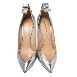 Pre Owned Nicholas Kirkwood Silver Leather And PVC Bow Pumps Size 39