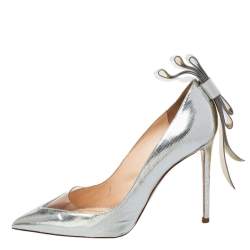Pre Owned Nicholas Kirkwood Silver Leather And PVC Bow Pumps Size 39