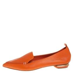 Pre Owned Nicholas Kirkwood Orange Leather Beya Pointed Toe Loafers Size 38.5