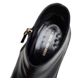 Pre Owned Nicholas Kirkwood Black Leather Faux Pearl Embellished Ankle Boots Size 36.5