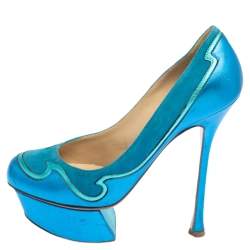 Nicholas Kirkwood Blue Suede And Leather Platform Pumps Size 36.5