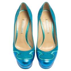 Nicholas Kirkwood Blue Suede And Leather Platform Pumps Size 36.5