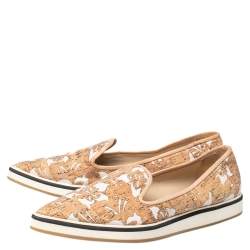 Nicholas Kirkwood Beige/White Cork And Fabric Pointed Toe Slip On Sneakers Size 39