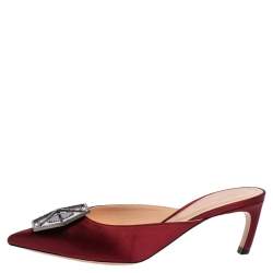 Pre Owned Nicholas Kirkwood Burgundy Satin Eden Crystal Embellished Mules Size 38