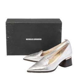 Nicholas Kirkwood Silver Leather Beya Block Heel Pumps Size 38