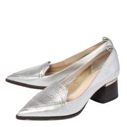 Nicholas Kirkwood Silver Leather Beya Block Heel Pumps Size 38