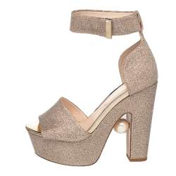 Nicholas Kirkwood Gold Lurex Fabric And Glitter Platform Ankle Strap Sandals Size 36