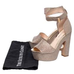 Nicholas Kirkwood Gold Lurex Fabric And Glitter Platform Ankle Strap Sandals Size 36
