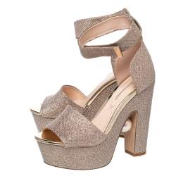 Nicholas Kirkwood Gold Lurex Fabric And Glitter Platform Ankle Strap Sandals Size 36