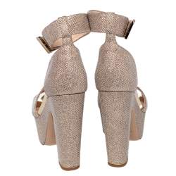 Nicholas Kirkwood Gold Lurex Fabric And Glitter Platform Ankle Strap Sandals Size 36