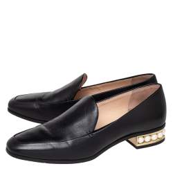 Pre Owned Nicholas Kirkwood Black Leather Casati Pearl Embellished Heel Loafers Size 38