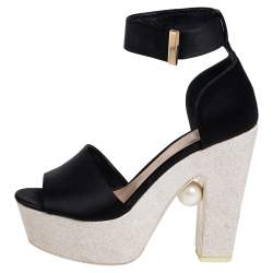 Nicholas Kirkwood Black Satin Maya Pearl Platform Sandals Size 40
