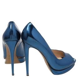 Nicholas Kirkwood Blue Leather Peep Toe Pumps Size 41