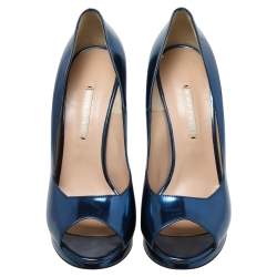 Nicholas Kirkwood Blue Leather Peep Toe Pumps Size 41