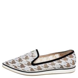 Nicholas Kirkwood White/Black Fabric and Mesh Pointed Toe Slip On Sneakers Size 40