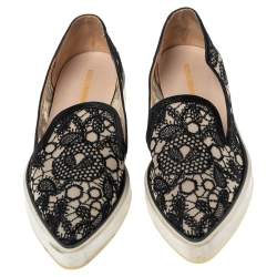 Nicholas Kirkwood Black Lace Alona Pointed Toe Platform Loafers Size 40.5