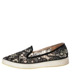 Nicholas Kirkwood Black Lace Alona Pointed Toe Platform Loafers Size 40.5