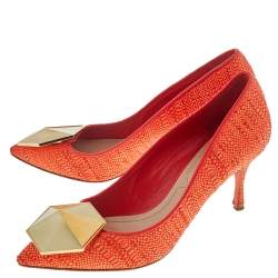 Pre Owned Nicholas Kirkwood Orange Raffia Hexagon Pointed Toe Pumps Size 36