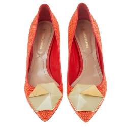 Pre Owned Nicholas Kirkwood Orange Raffia Hexagon Pointed Toe Pumps Size 36
