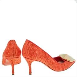 Pre Owned Nicholas Kirkwood Orange Raffia Hexagon Pointed Toe Pumps Size 36
