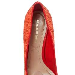 Pre Owned Nicholas Kirkwood Orange Raffia Hexagon Pointed Toe Pumps Size 36