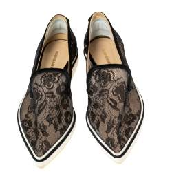 Pre Owned Nicholas Kirkwood Black Lace Alona Pointed Toe Platform Loafers Size 36