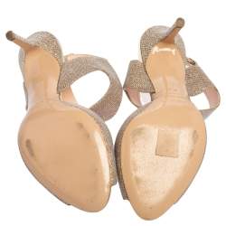 Nicholas Kirkwood Metallic Beige Glitter Fabric Ankle Strap Sandals Size 36.5