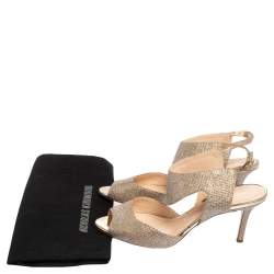 Nicholas Kirkwood Metallic Beige Glitter Fabric Ankle Strap Sandals Size 36.5