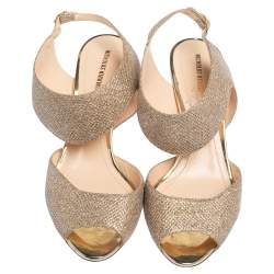 Nicholas Kirkwood Metallic Beige Glitter Fabric Ankle Strap Sandals Size 36.5
