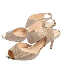 Nicholas Kirkwood Metallic Beige Glitter Fabric Ankle Strap Sandals Size 36.5