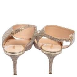 Nicholas Kirkwood Metallic Beige Glitter Fabric Ankle Strap Sandals Size 36.5