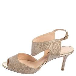 Nicholas Kirkwood Metallic Beige Glitter Fabric Ankle Strap Sandals Size 36.5