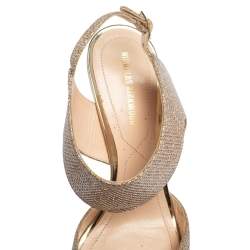 Nicholas Kirkwood Metallic Beige Glitter Fabric Ankle Strap Sandals Size 36.5