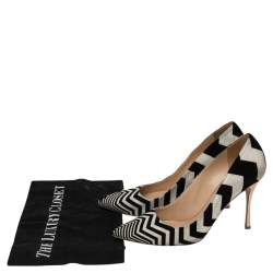 Nicholas Kirkwood Black/White Zigzag Print Suede Pointed Toe Pumps Size 39