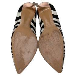 Nicholas Kirkwood Black/White Zigzag Print Suede Pointed Toe Pumps Size 39