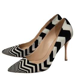 Nicholas Kirkwood Black/White Zigzag Print Suede Pointed Toe Pumps Size 39