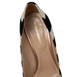 Nicholas Kirkwood Black/White Zigzag Print Suede Pointed Toe Pumps Size 39