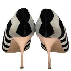 Nicholas Kirkwood Black/White Zigzag Print Suede Pointed Toe Pumps Size 39