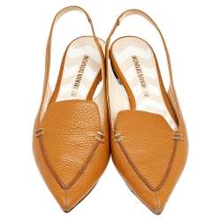 Pre Owned Nicholas Kirkwood Brown Leather Beya Slingback Flats Size 36.5