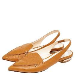 Pre Owned Nicholas Kirkwood Brown Leather Beya Slingback Flats Size 36.5