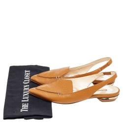 Pre Owned Nicholas Kirkwood Brown Leather Beya Slingback Flats Size 36.5