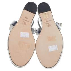 Pre Owned Nicholas Kirkwood Metallic Silver Foil Leather Wedge Espadrille Ankle Strap Sandals Size 37.5 