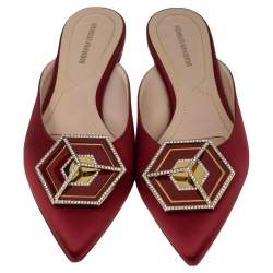 Pre Owned Nicholas Kirkwood Burgundy Satin Eden Crystal Embellished Mules Size 38