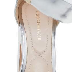 Nicholas Kirkwood Metallic Silver Leather Platform Ankle Strap Sandals Size 38