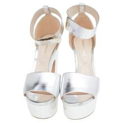 Nicholas Kirkwood Metallic Silver Leather Platform Ankle Strap Sandals Size 38